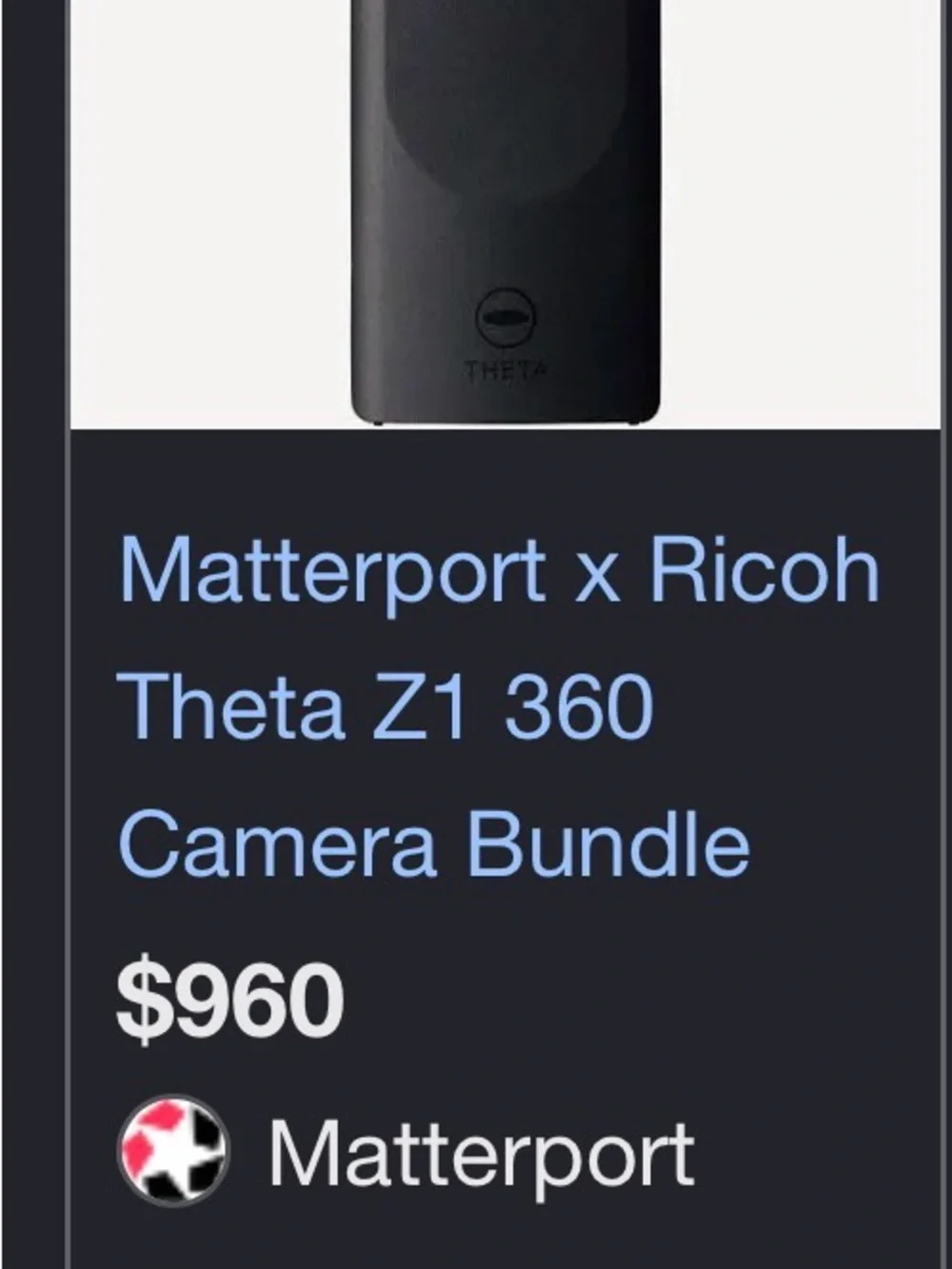 Matterport X Ricoh Theta Z1 360° Action Camera Bundle in Matte Black